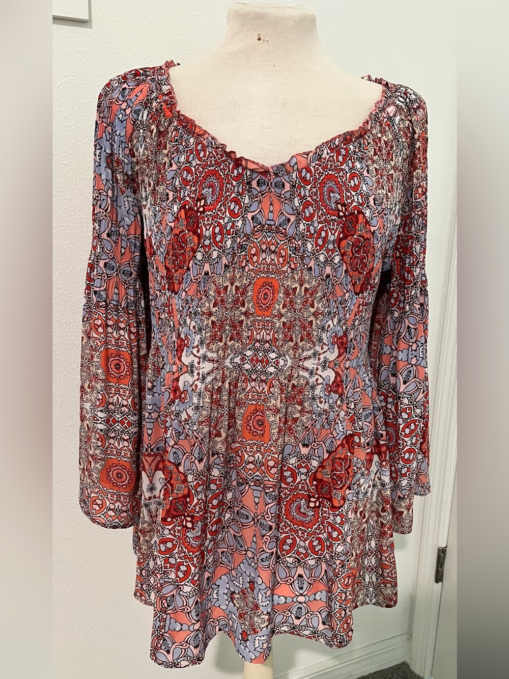 Bohemian Print Peasant Blouse Floral & Ivy